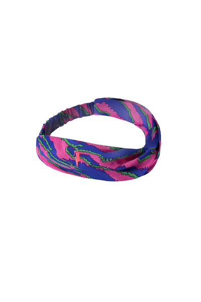 Scamp and Dude Pink with Blue and Green Shadow Tiger Headband | Product image of blue and green shadow tiger headband on white background