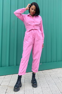 Pink Cotton Twill Jumpsuit