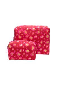 Scamp & Dude x Hannah Martin Red with Neon Pink and Gold Foil Snow Leopard Makeup Bag