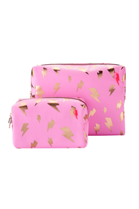 Scamp & Dude x Ruth Crilly Pink with Rose Gold Foil Lightning Bolt Cosmetic Bag