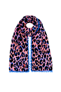 Pink with Blue and Black Shadow Leopard Charity Super Scarf