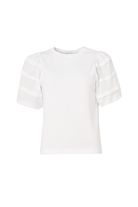 A plain white T-shirt with pintuck detailing on the sleeves