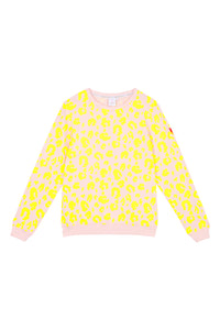 Scamp and Dude Blush with Yellow Leopard Sweatshirt | Product image of light pink and yellow leopard print jumper on white background