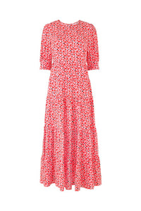 Pink with Red Leopard Tiered Maxi Dress