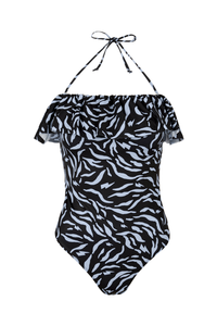 Black with Pale Blue Zebra Swimsuit