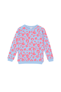 Kids Pale Blue with Neon Coral Leopard Sweatshirt
