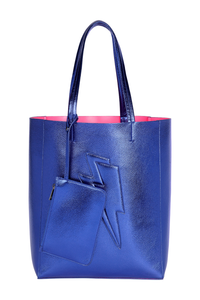 Blue Metallic Large Tote Bag