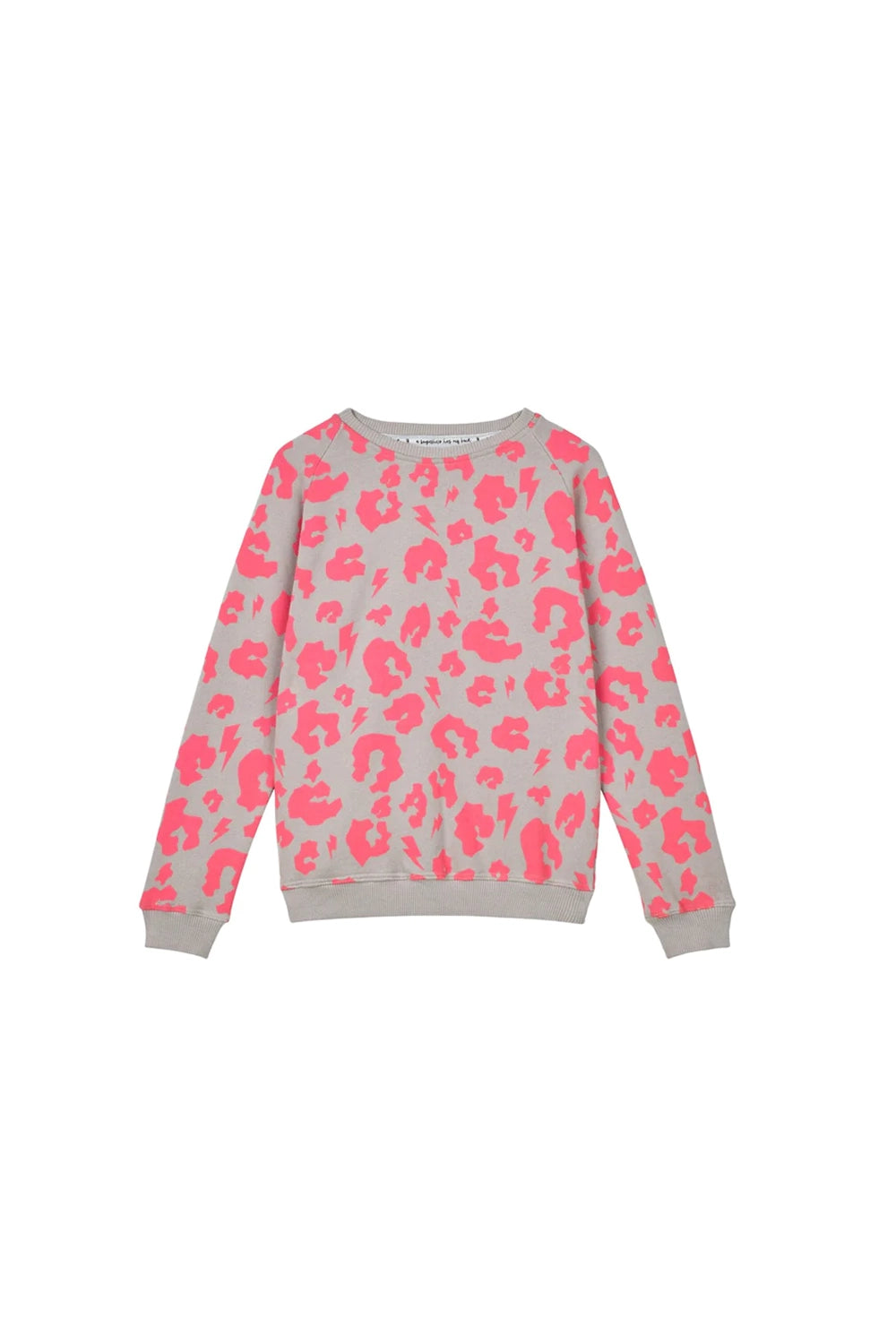 Super Soft Sweatshirt Grey with Neon Coral Leopard Print and