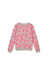 Kids Grey with Neon Coral Leopard Sweatshirt