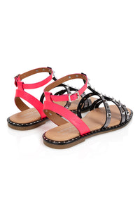 COMING SOON: Air & Grace x Scamp & Dude Silver and Pink Leather Studded Gladiator Sandals