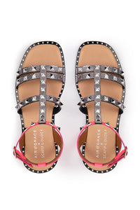 COMING SOON: Air & Grace x Scamp & Dude Silver and Pink Leather Studded Gladiator Sandals