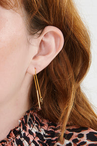 Gold Plated Lightning Bolt & Star Threader Earrings with Black Pavé Detailing