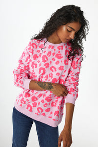Lilac with Neon Pink Leopard Oversized Sweatshirt