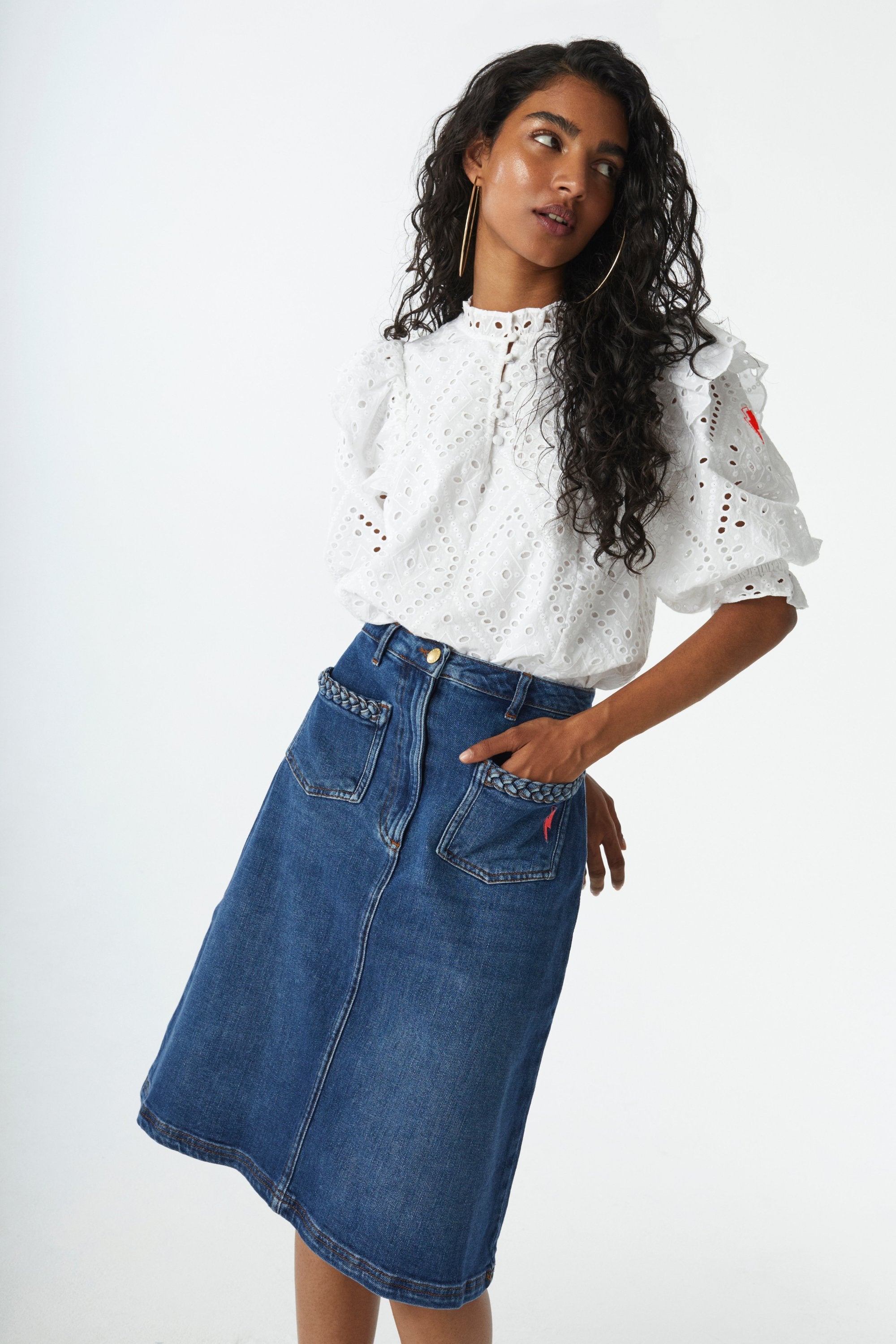 Indigo Plait Detail A-Line Denim Skirt – Scamp & Dude