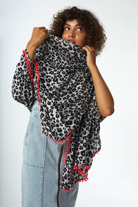 Grey with Black Floral Leopard Charity Super Scarf