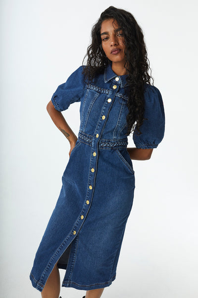 Karen Millen Denim Dress 6 Blue Jean Belted Military Look Full Zipper New  Tags | eBay