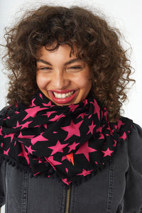 Black with Pink Star Charity Super Scarf