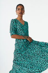 Green with Black Floral Leopard Maxi Dress