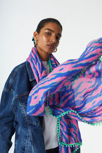Pink with Blue and Green Tiger Charity Super Scarf