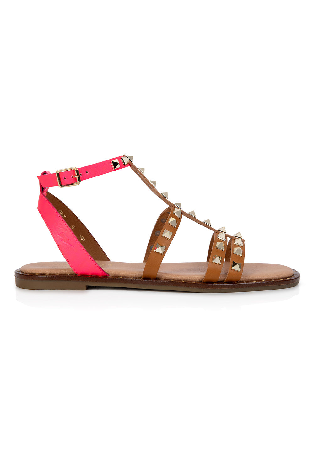 Air Grace x Scamp Dude Aurora Tan and Coral Leather Studded Gladiator Sandals