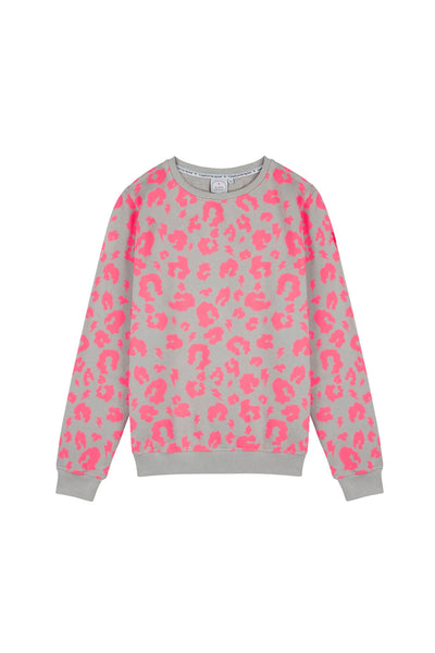 Adult Super Soft Sweatshirt - Grey with Neon Coral Leopard Print and ...