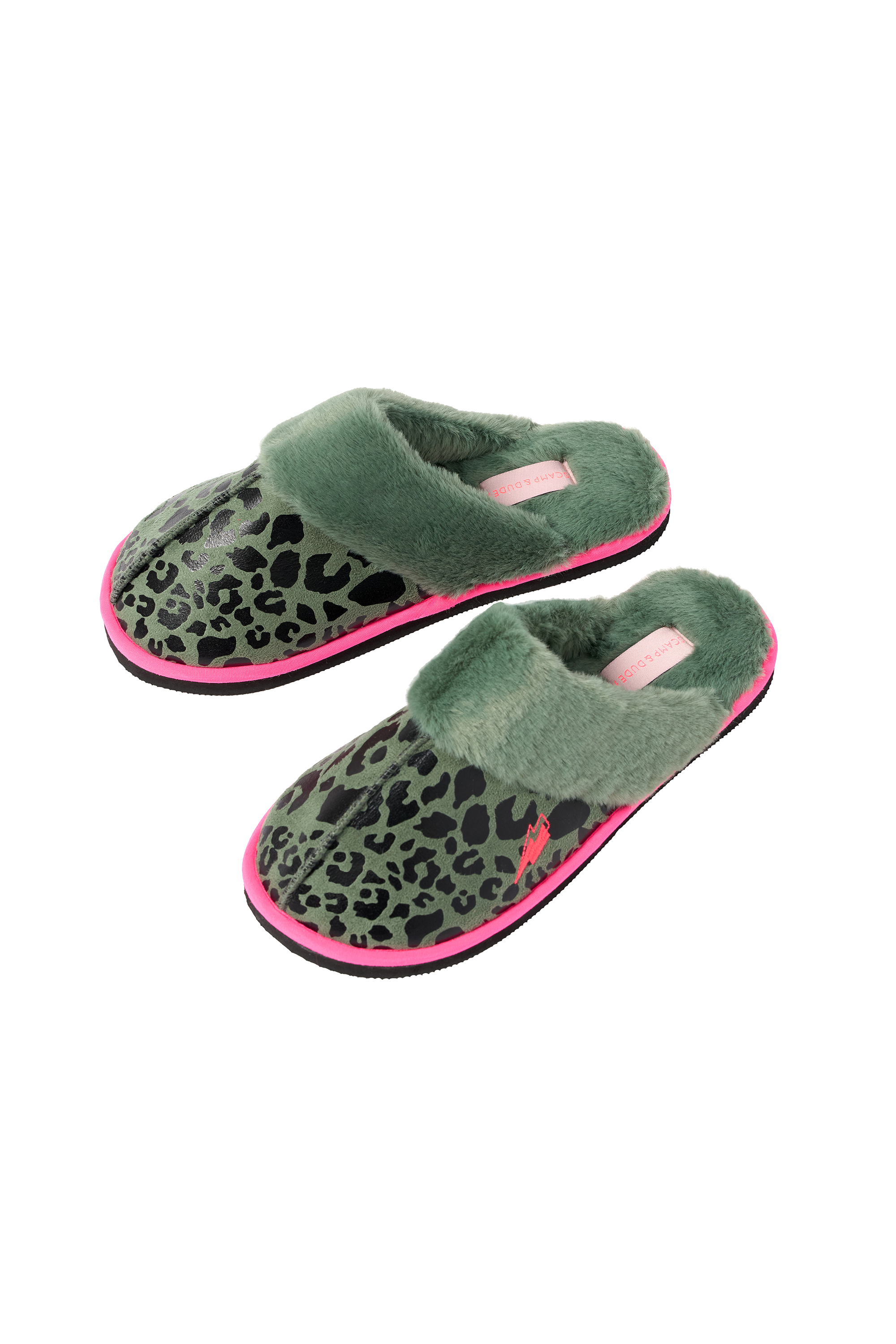 Scamp and Dude Khaki with Pink Shadow Leopard Slippers | Product image of Khaki with Pink Shadow Leopard Slippers on white background