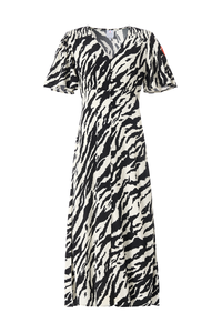 Ivory with Black Shadow Tiger Angel Sleeve Midi Tea Dress