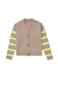 Oatmeal and Neon Yellow Stripe Cardigan