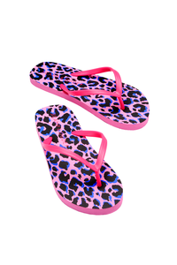 Pink with Blue & Black Leopard Flip Flops
