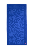 Scamp and Dude Blue Palm Print Beach Towel | Product image of Blue Palm Print Beach Towel on white background