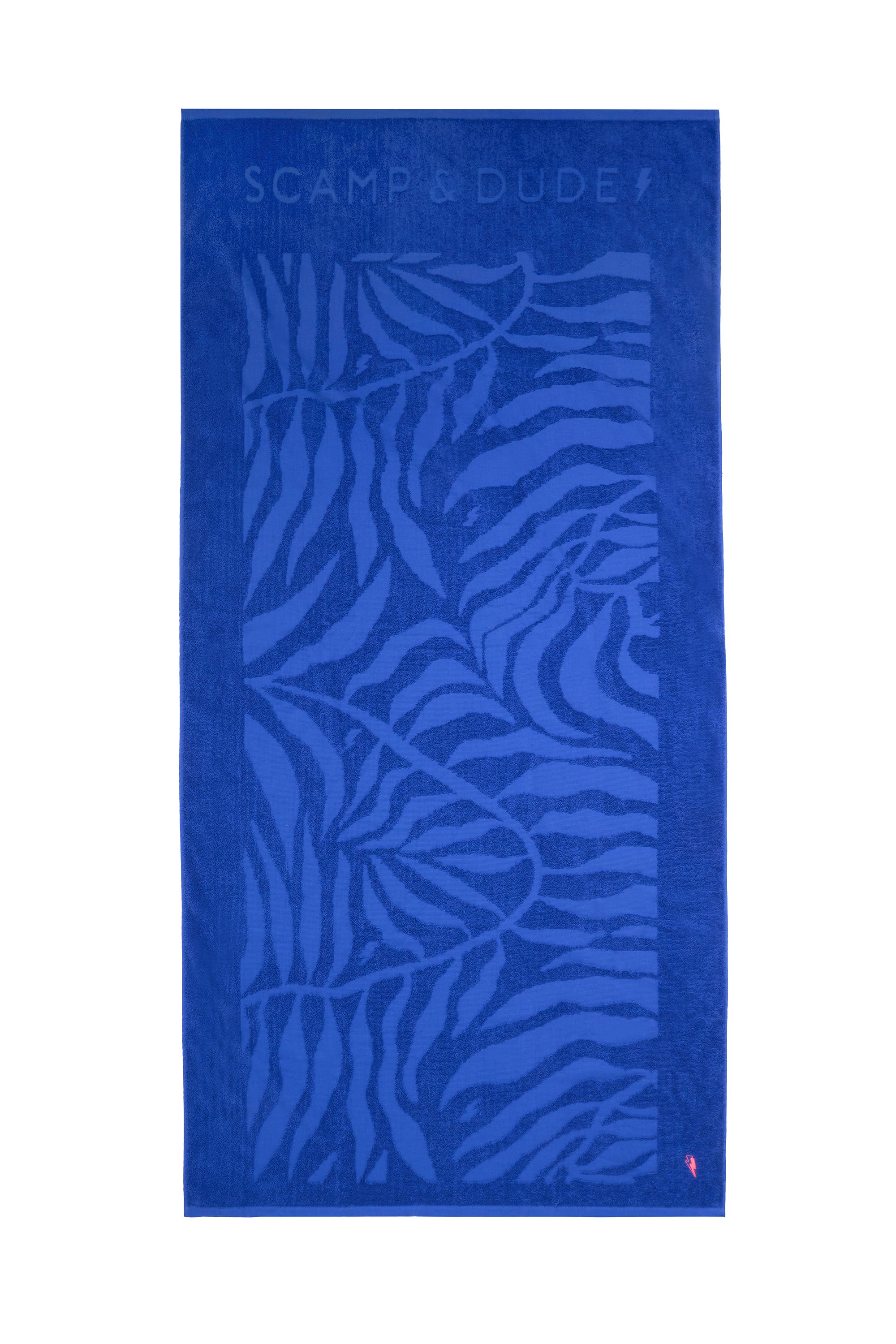 Scamp and Dude Blue Palm Print Beach Towel | Product image of Blue Palm Print Beach Towel on white background