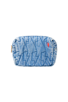 Scamp and Dude Indigo Quilted Denim Cosmetic Bag | Product image of Indigo Quilted Denim Cosmetic Bag on white background