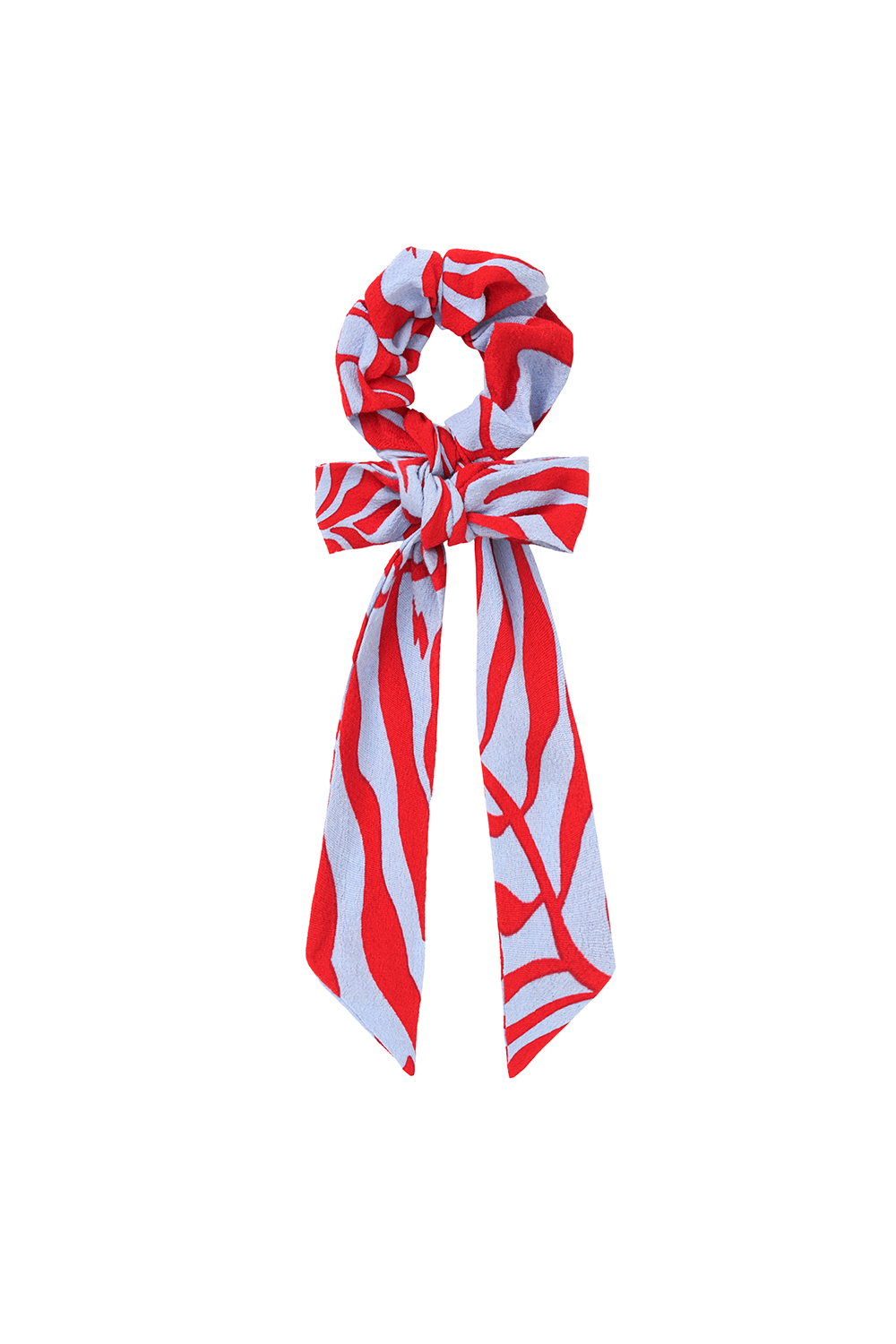 Scamp and Dude Blue with Red Palm Bow Scrunchie | Product image of Blue with Red Palm Bow Scrunchie on white background