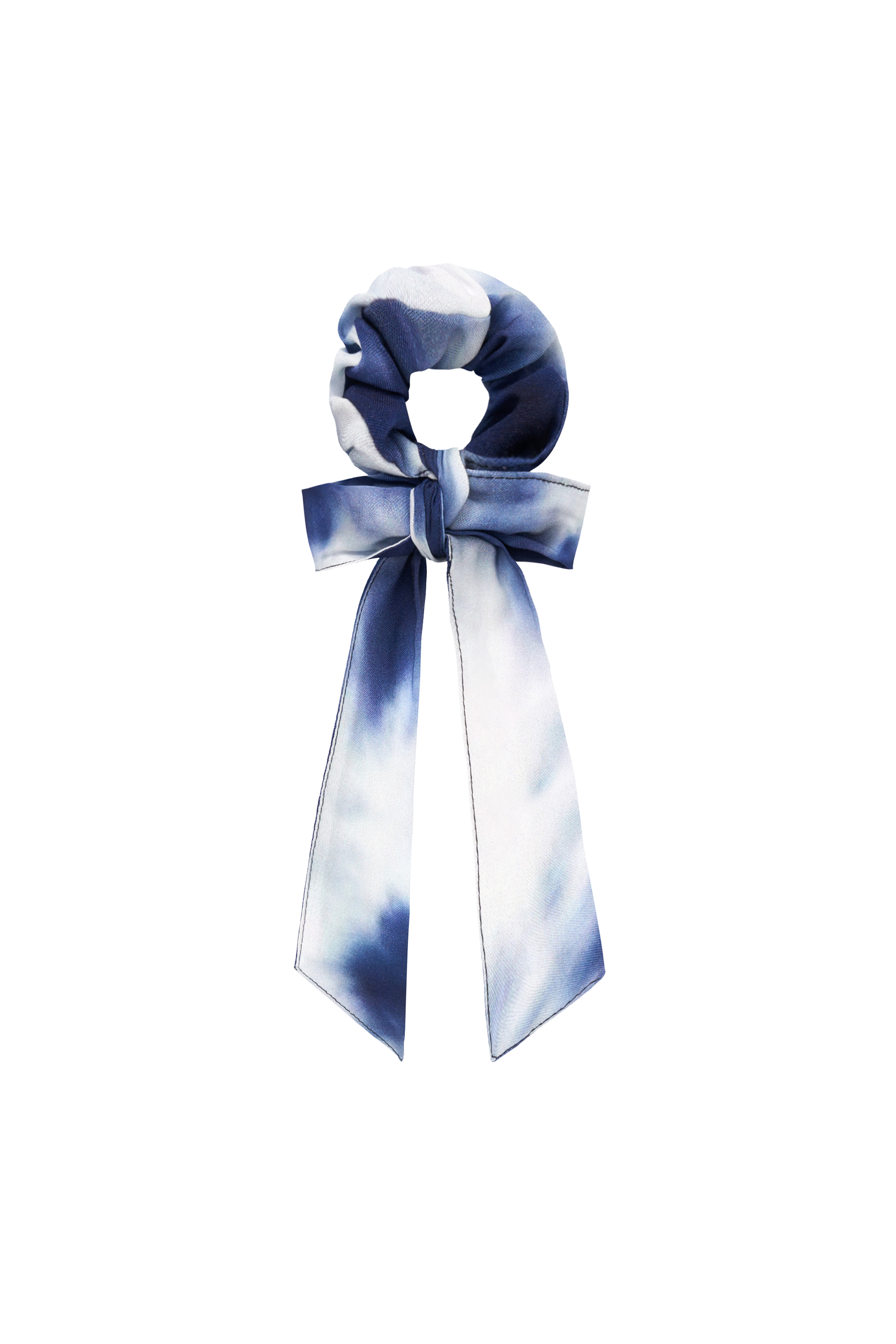 Scamp and Dude Navy with White Tie Dye Bow Scrunchie | Product image of Navy with White Tie Dye Bow Scrunchie on white background