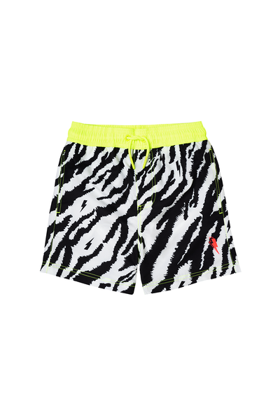 Scamp and Dude Kids Ivory with Black Shadow Tiger Swim Shorts | Product image of Kids Ivory with Black Shadow Tiger Swim Shorts on white background
