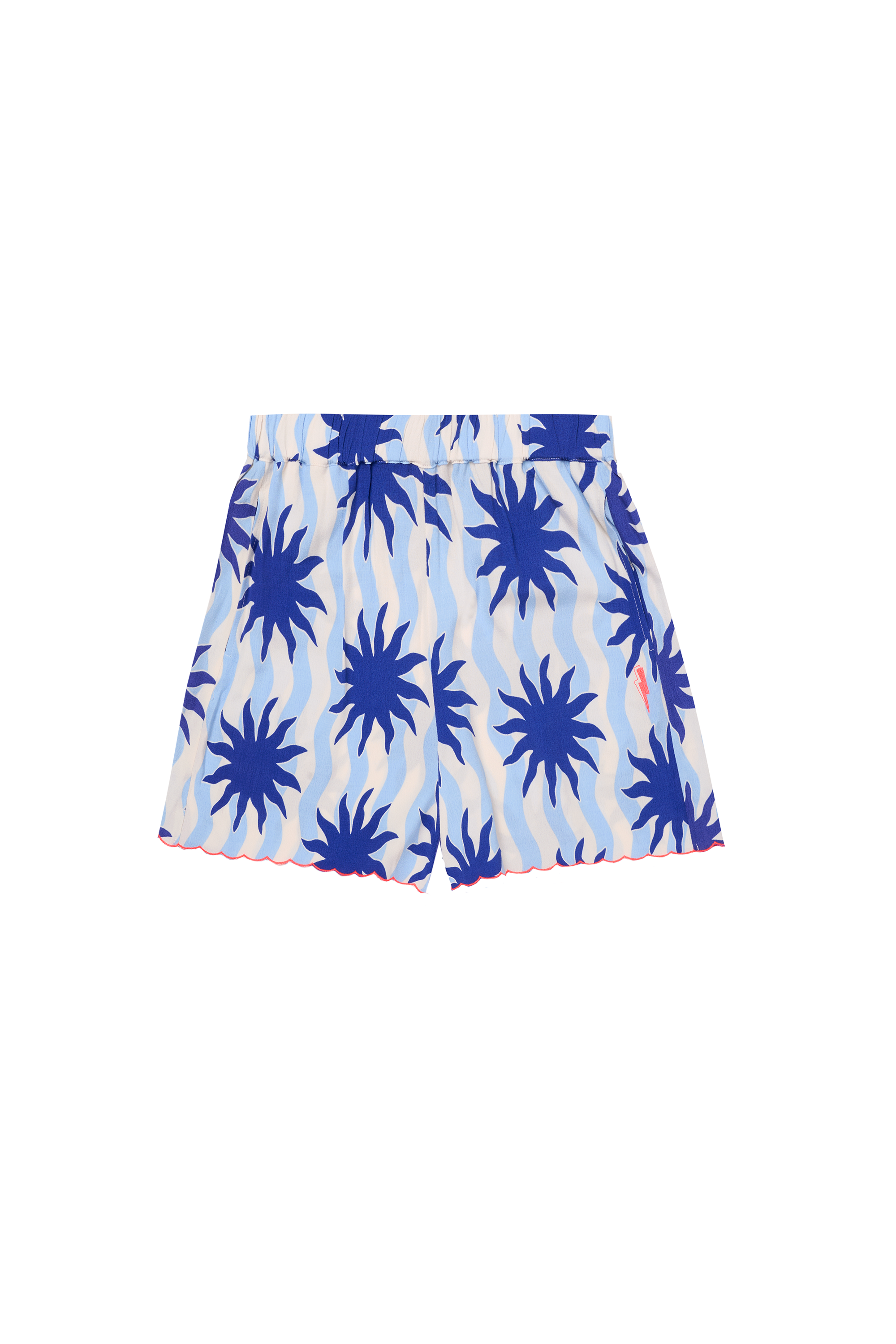 Scamp and Dude Blue with Cream Wiggle Sunstar Scallop Edge Shorts | Product image of Blue with Cream Wiggle Sunstar Scallop Edge Shorts on white background