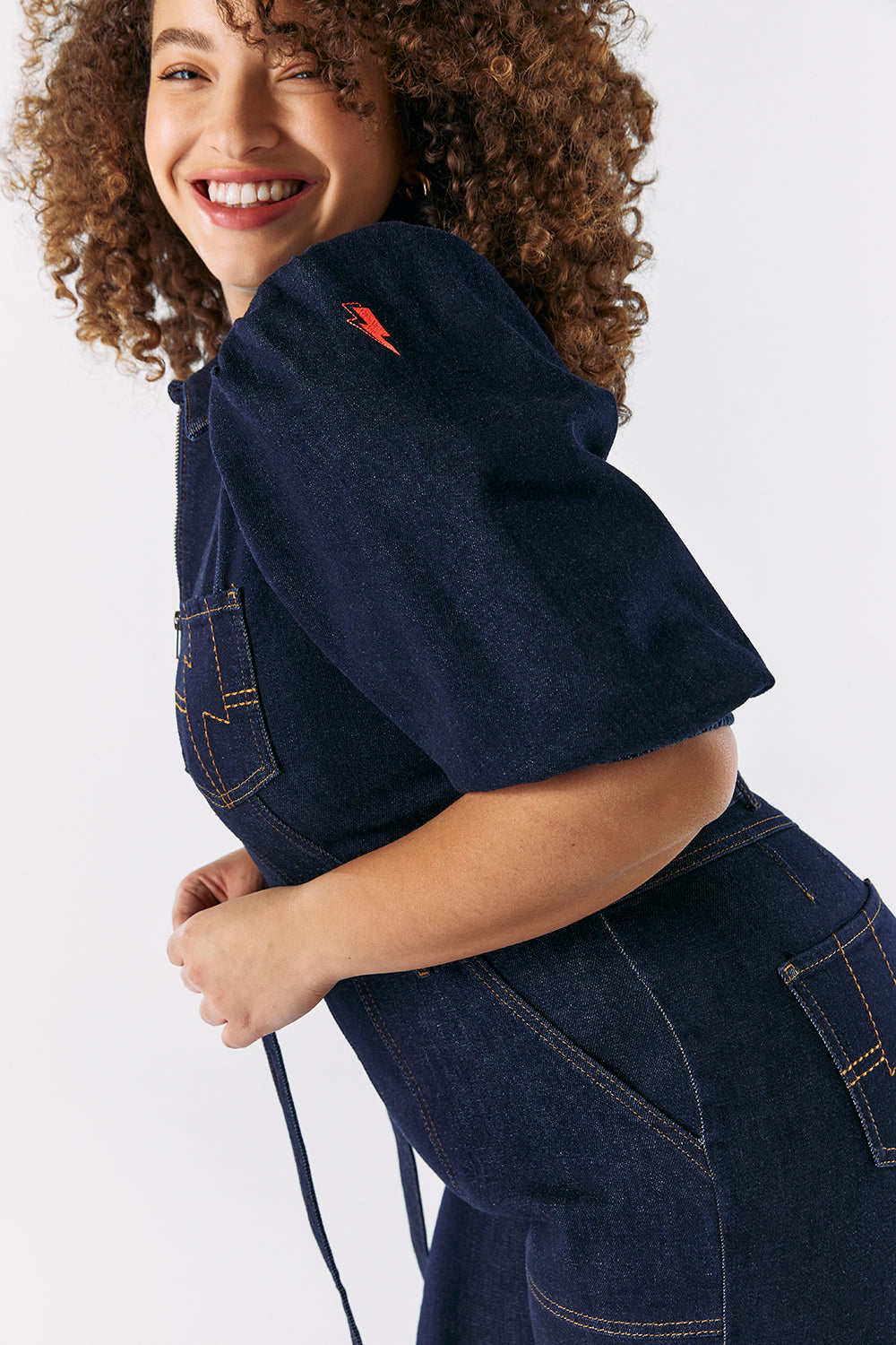 Tassel Hole Rhinestone Washing Water Denim Jumpsuit main image 1