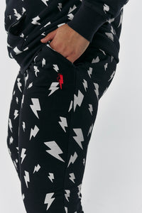 Black with White Lightning Bolt Cosy Joggers