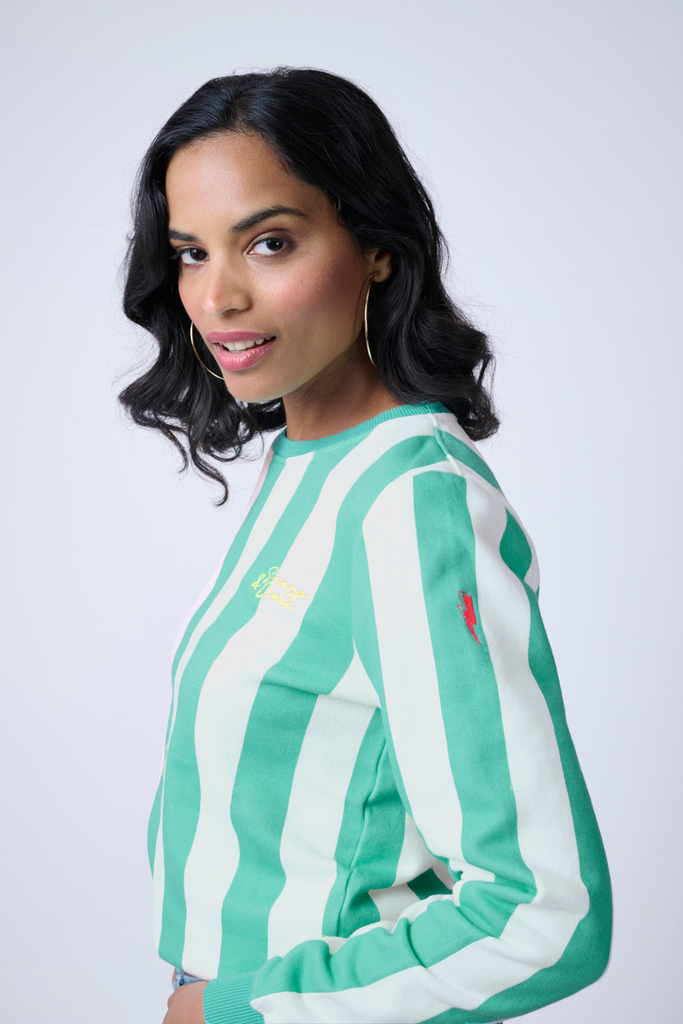Green and white striped sweatshirt hot sale