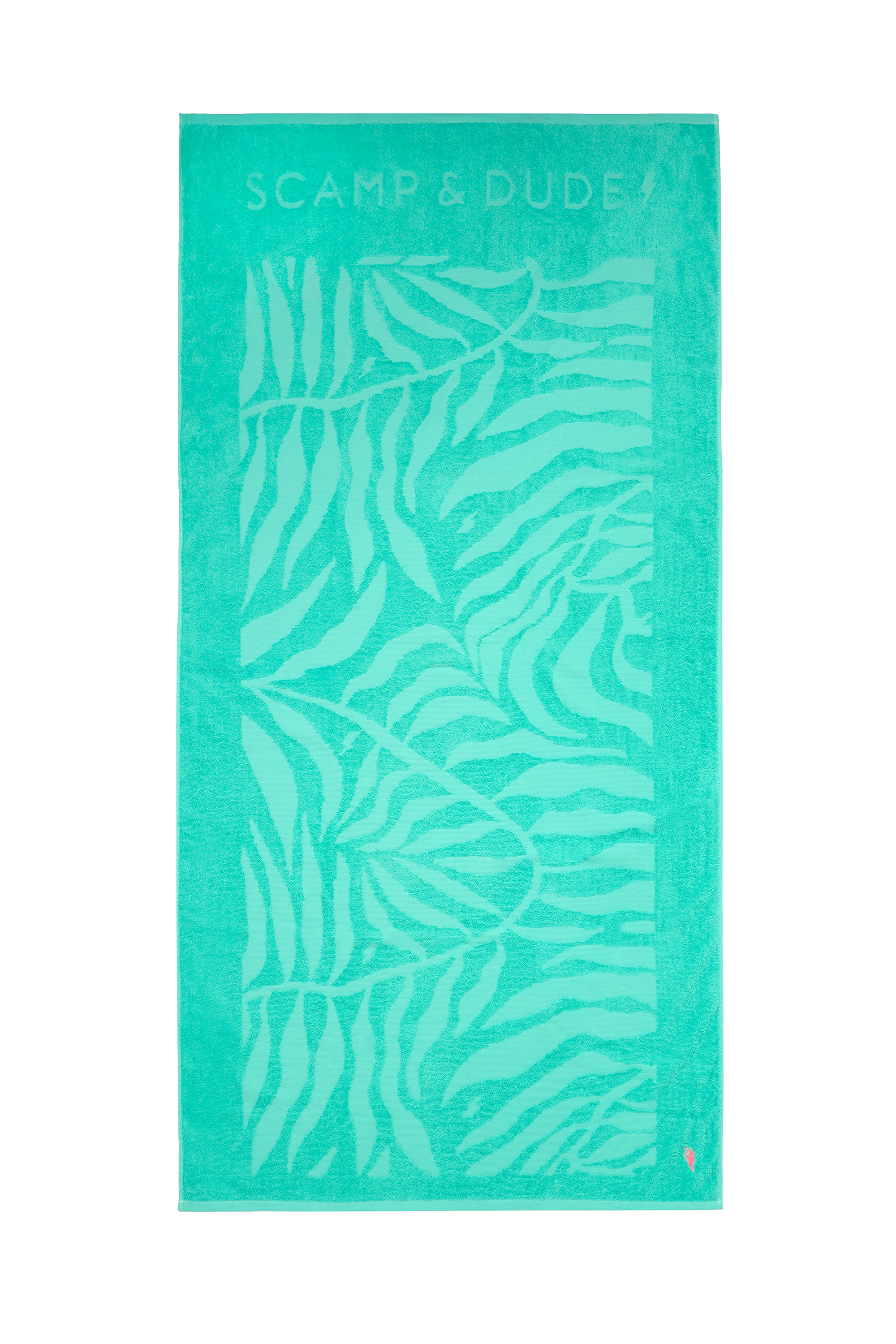 Scamp and Dude Green Palm Print Beach Towel | Product image of Green Palm Print Beach Towel on white background