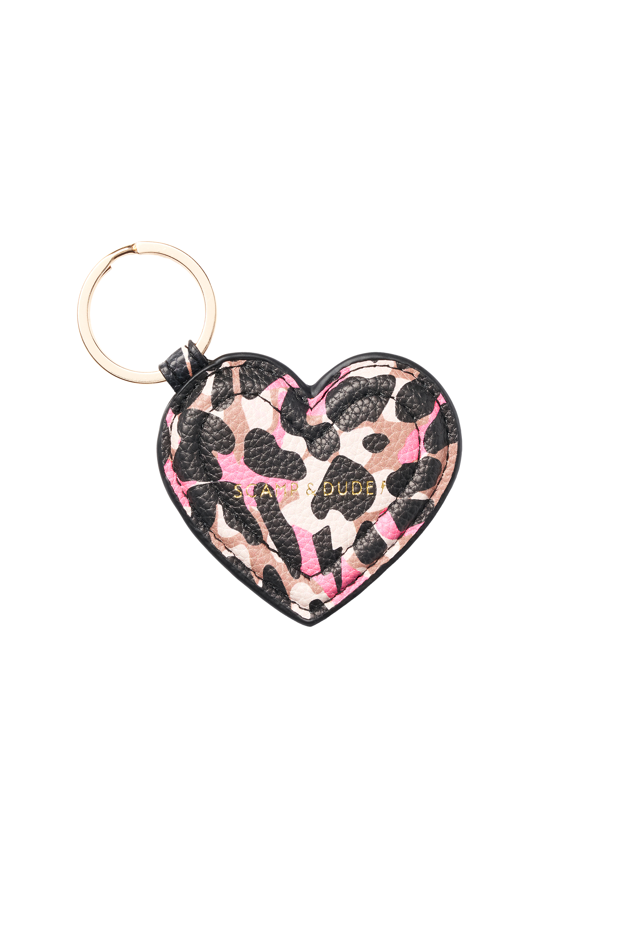 Neutral with Pink and Black Leopard Heart Keyring Scamp & Dude