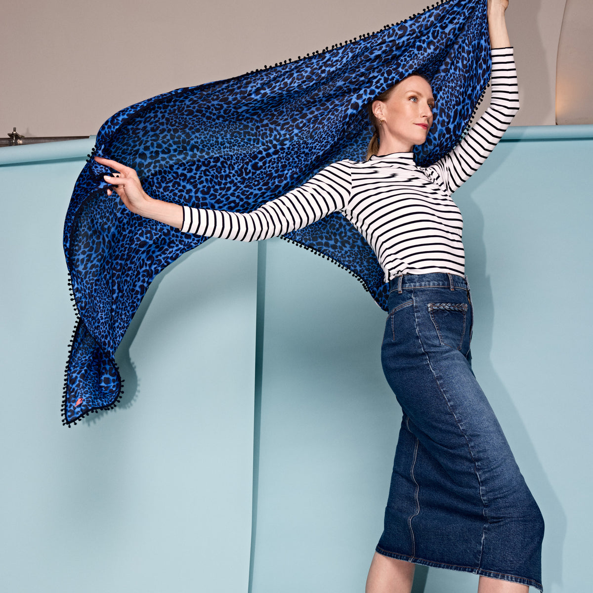 Scamp & Dude x Jade Parfitt Blue with Black Two Scale Shadow Leopard Charity Super Scarf