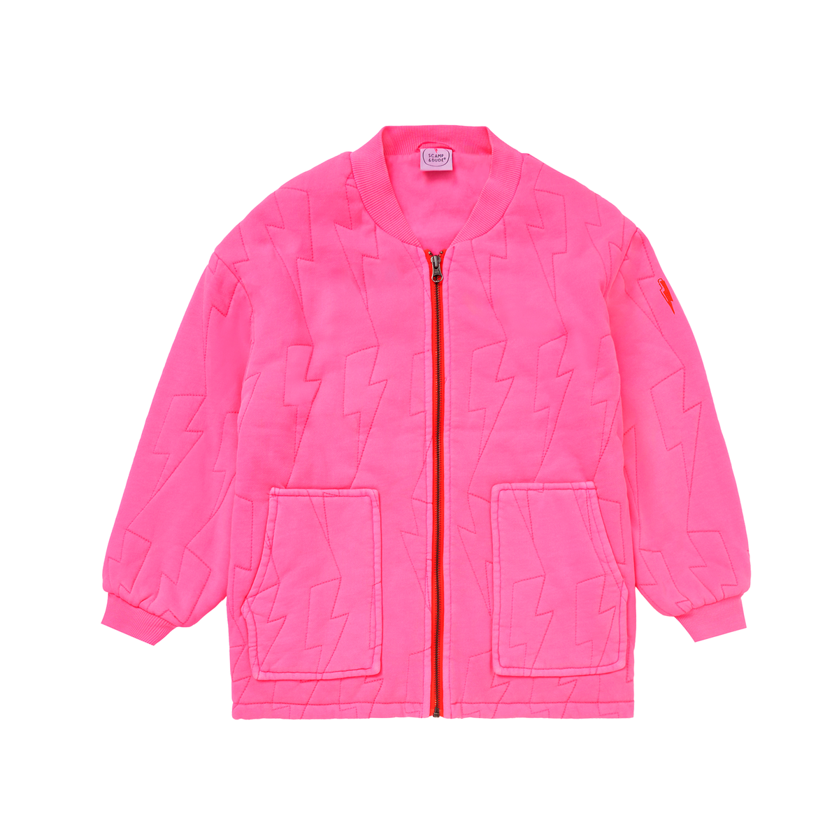 Kids Neon Pink Organic Cotton Quilted Lightning Bolt Jacket Scamp & Dude