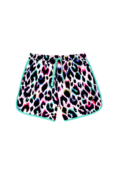 Scamp and Dude Kids Ivory with Rainbow Shadow Leopard Shorts | Product image of Kids Ivory with Rainbow Shadow Leopard Shorts on white background