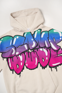 COMING SOON: Kids Grey Bubble Graffiti Slogan Oversized Drop-Sleeve Hoodie