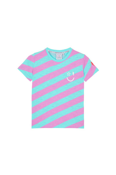 Scamp and Dude |  Kids Lilac Aqua Stripe T-Shirt | Product Image of Blue and Pink Striped Top