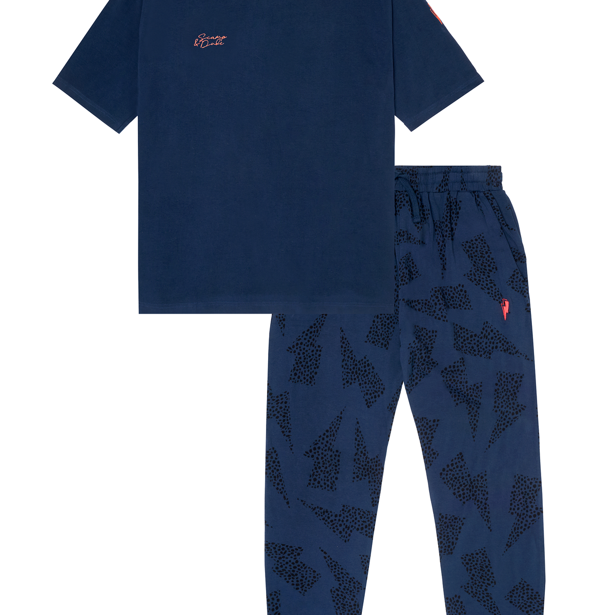 Mens Navy with Black Cheetah and Lightning Bolt Print Pyjamas – Scamp ...