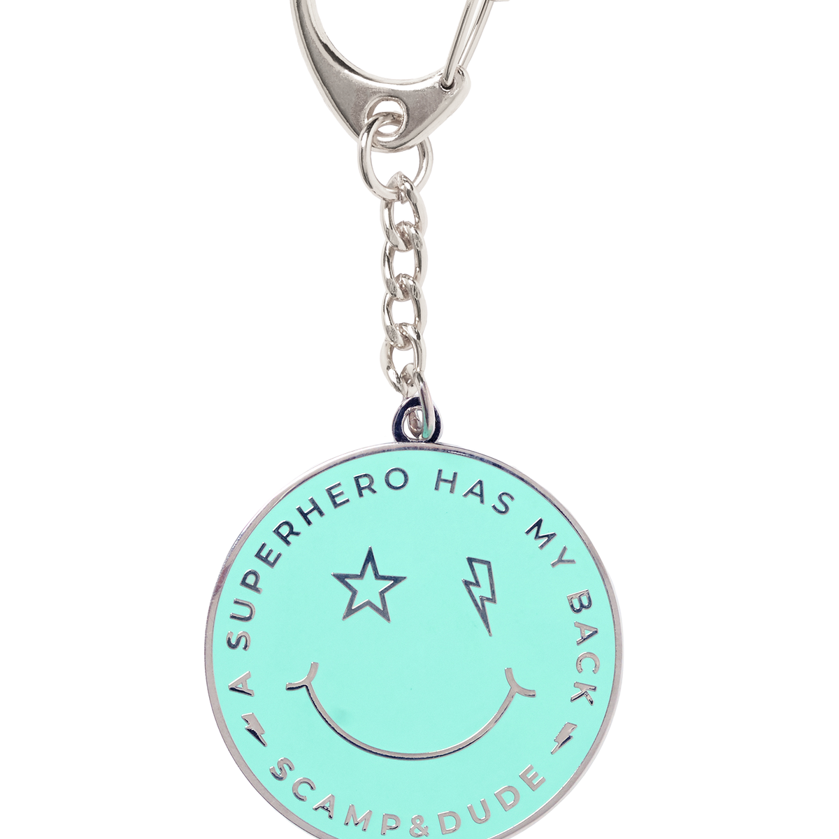 Green Smiley Face Metal Keyring Scamp & Dude