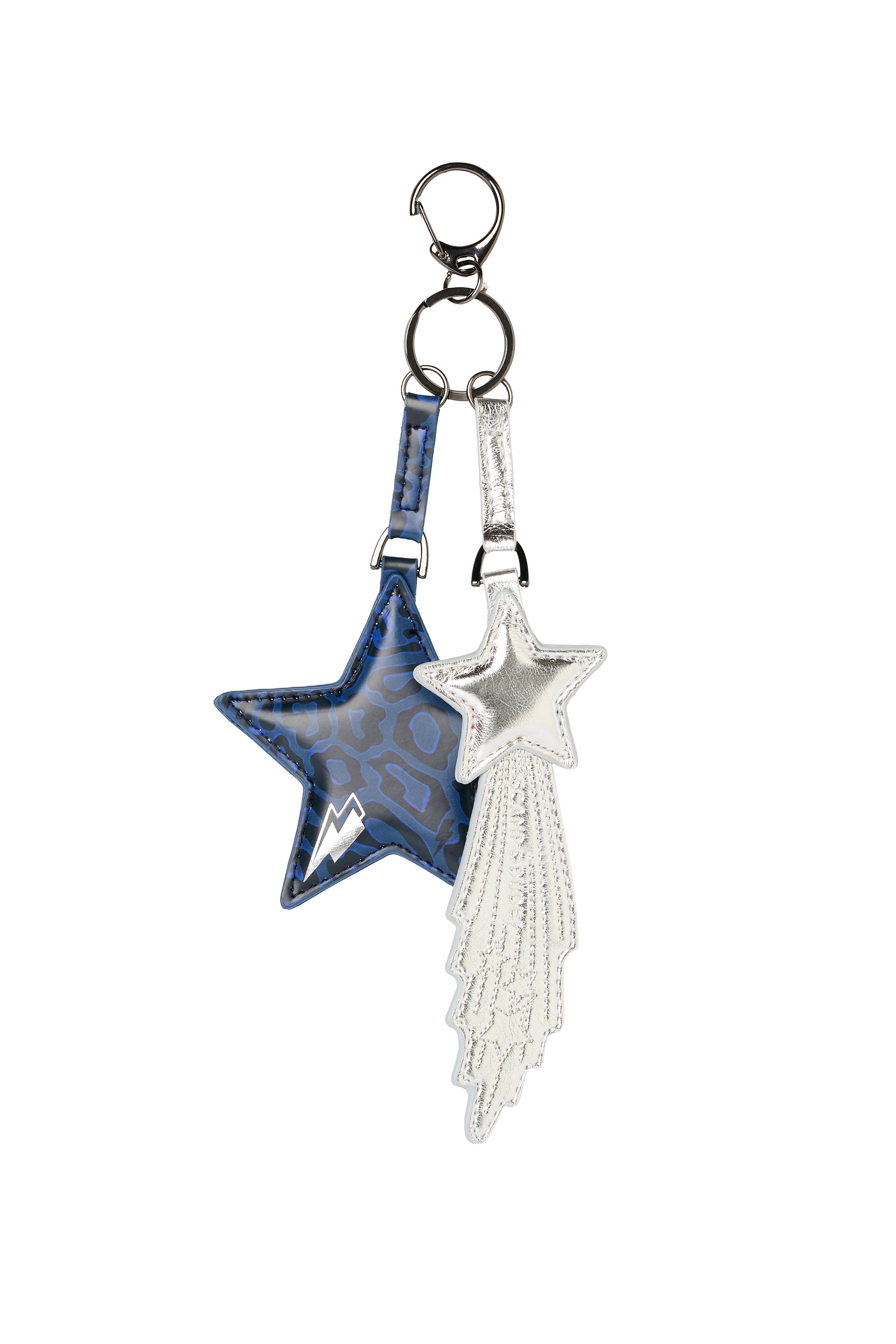 Scamp and Dude Navy and Silver Star Keyring | Star-shaped keychain with blue and silver design on a white background