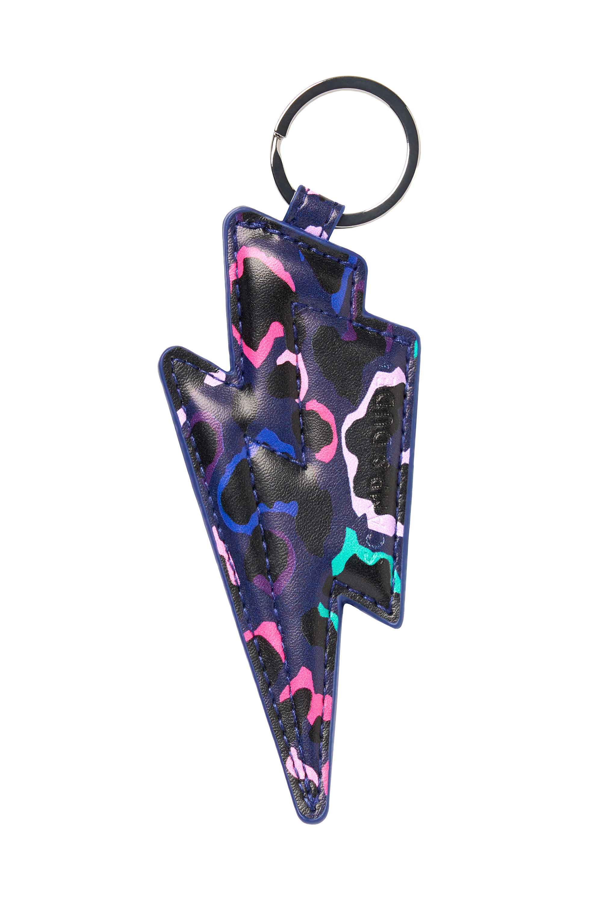 Scamp and Dude Navy with Pink Snow Leopard Lightning Bolt Keyring | Product image of Navy with Pink Snow Leopard Lightning Bolt Keyring on white background